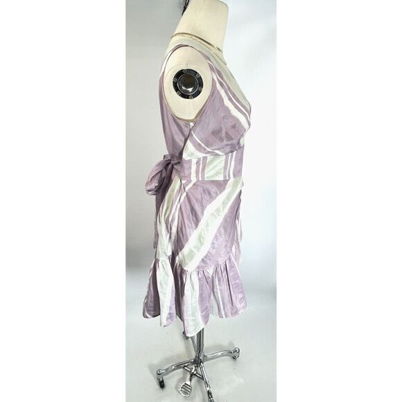 Rebecca Taylor Faux Wrap Ruffle Hem Dress Bow Silk Linen Sleeveless Size 10 - Picture 6 of 15